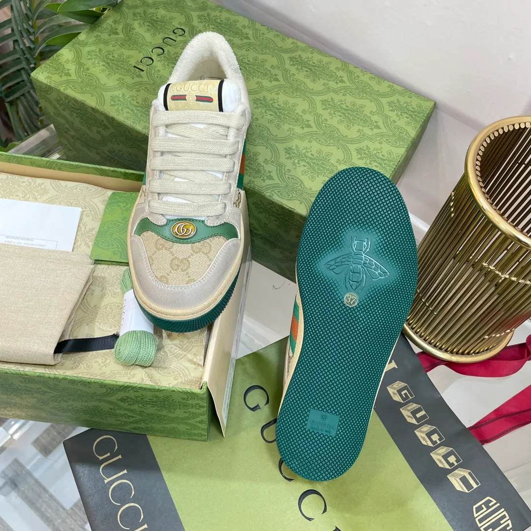 👟👟Ex-factory price 480🌈🌈 Women's shoes Women's clothing Gucc*——Newly upgraded G family couple's retro sneakers 👫 2022 early spring new style... GG series old dirty shoes catwalk style ⚠️⚠️ The original development and purchase level version, the details are perfectly restored, metal double G crystal cylindrical logo... Gucci original pattern webbing... Upper: polished cowhide/embroidered double G cloth Inner lining: original delicate and soft terry cloth, Foot pad: privately modeled original TPU outsole Packaging: matching packaging Shoe size: 35-40